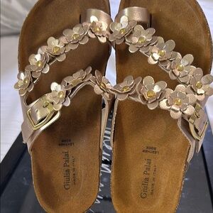 GIULIA PALAI , made in Italia , leather ,Women's Floral Sandals -‎ Gold